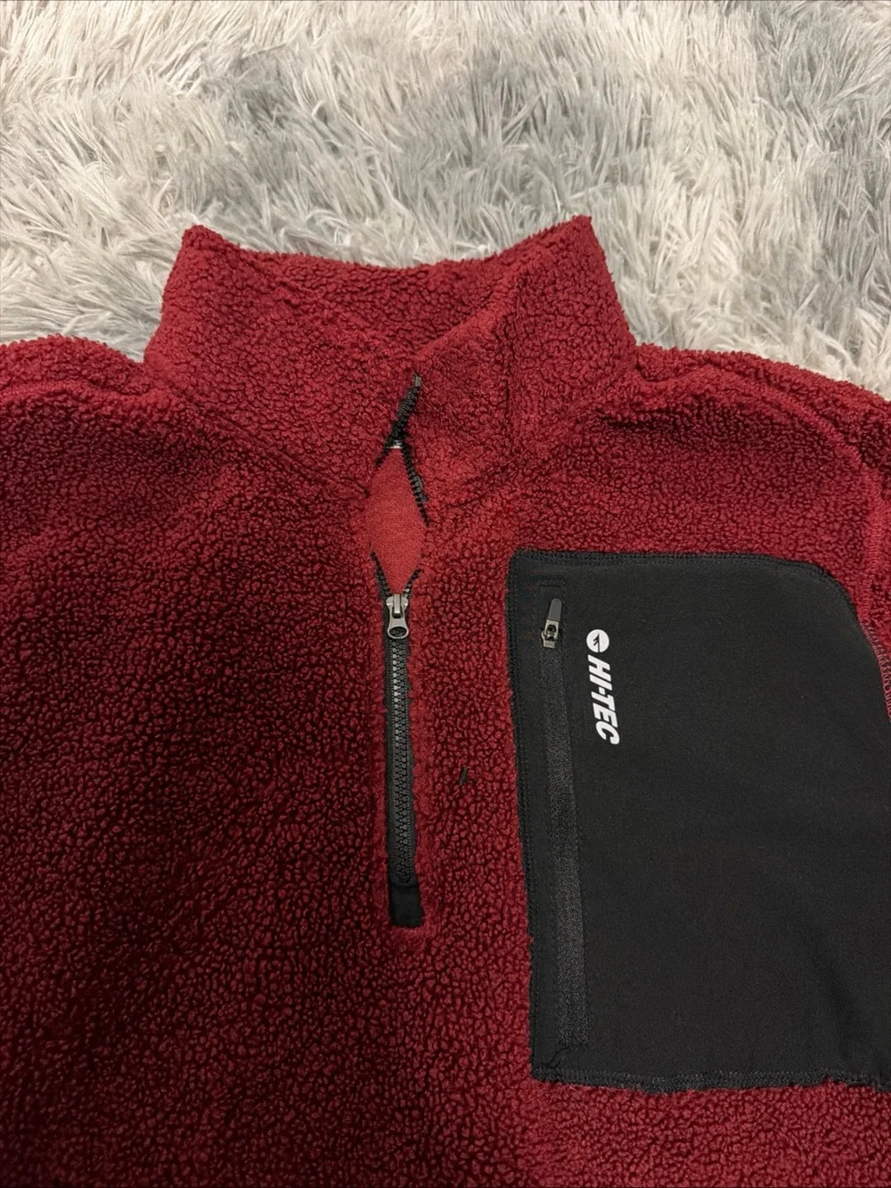 HI TEC Mens Thermo Fleece 1/4 Pullover Sweater Mens Large Red Outdoor Jacket